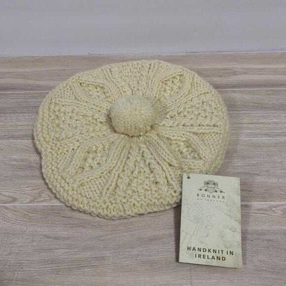 Bonner Of Ireland Handknit Wool Beret Natural Cream NWT - Picture 1 of 6